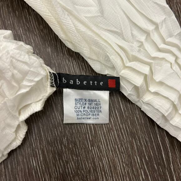 Babette Vintage Ivory Micropleat Button Front Top XS Long Sleeve Sculpted Blouse - Picture 8 of 16